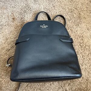 Kate Spade Domed Black Leather Zip Top Backpack
